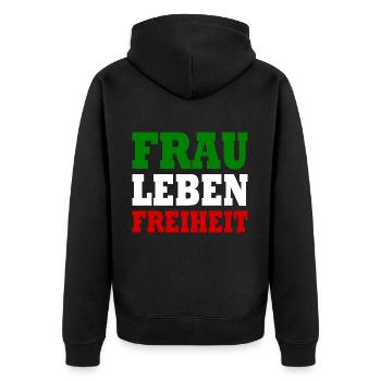 Frau leben freiheit - Unisex Premium Bio Zip Hoodie - Schwarz - Hinten - Nico (187cm)