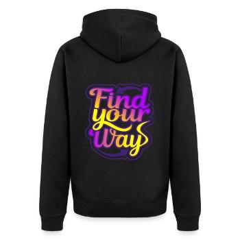 Finde deinen Weg - Unisex Premium Bio Zip Hoodie - Schwarz - Hinten - Nico (187cm)