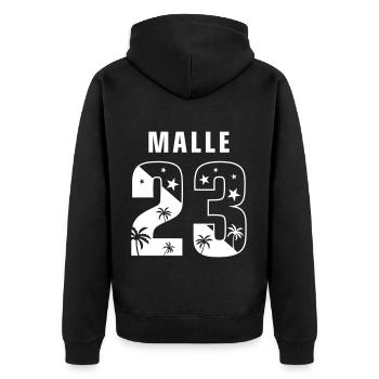 Malle 23 - Unisex Premium Bio Zip Hoodie - Schwarz - Hinten - Nico (187cm)