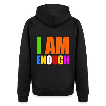I am enough - Unisex Premium Bio Zip Hoodie - Schwarz - Hinten - Nico (187cm)