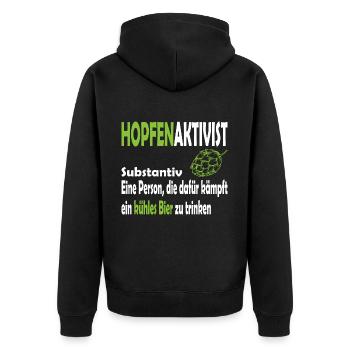 Hopfenaktivist Eine Person die für ihr kühles Bier - Unisex Premium Bio Zip Hoodie - Schwarz - Hinten - Nico (187cm)
