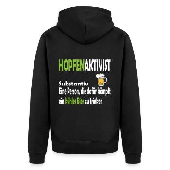 Hopfenaktivist Eine Person die für ihr kühles Bier - Unisex Premium Bio Zip Hoodie - Schwarz - Hinten - Nico (187cm)