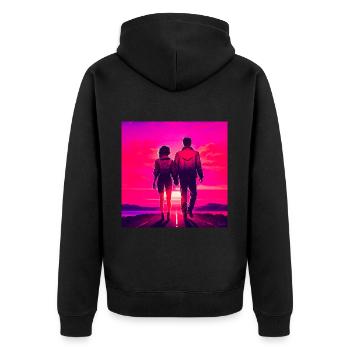 spaziergang zum Sonnenuntergang - Unisex Premium Bio Zip Hoodie - Schwarz - Hinten - Nico (187cm)