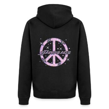 Frieden im Weltraum - Unisex Premium Bio Zip Hoodie - Schwarz - Hinten - Nico (187cm)