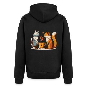 Compagnons de café félin et vulpine - Veste à capuche bio Premium Unisexe - noir - Dos - Nico (187cm)