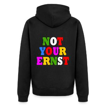 Not your ernst - Unisex Premium Bio Zip Hoodie - Schwarz - Hinten - Nico (187cm)