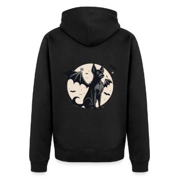 Halloween Schwarzer Hund als Vampir - Unisex Premium Bio Zip Hoodie - Schwarz - Hinten - Nico (187cm)