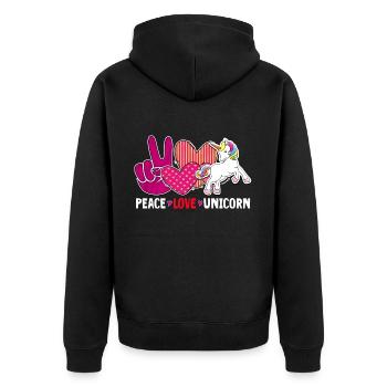 Frieden Liebe Einhorn - Unisex Premium Bio Zip Hoodie - Schwarz - Hinten - Nico (187cm)