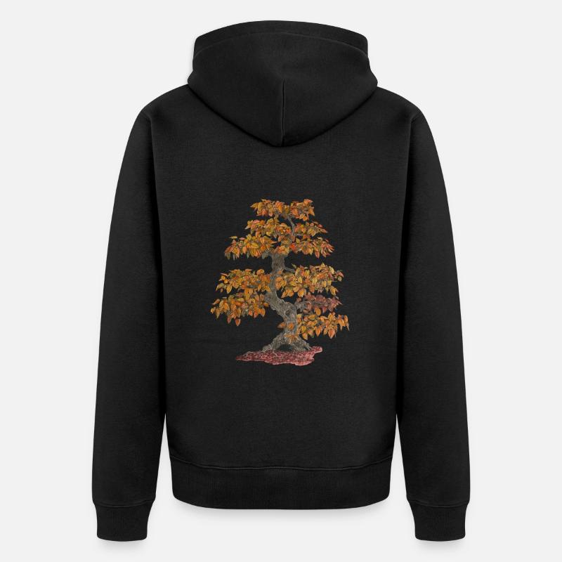 Bonsai Laubbaum mit roten Blättern - Unisex Premium Bio Zip Hoodie - Schwarz
