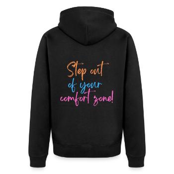 KDFA I Step out of your comfort zone! - Unisex Premium Bio Zip Hoodie - Schwarz - Hinten - Nico (187cm)