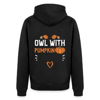 Owl With Pumpkin - Pumpkin - Unisex Premium Bio Zip Hoodie - Schwarz - Hinten - Nico (187cm)