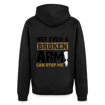 Not even a broken arm can stop me - Unisex Premium Bio Zip Hoodie - Schwarz - Hinten - Nico (187cm)