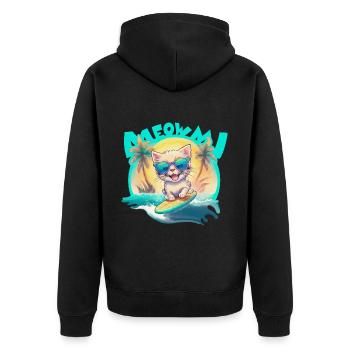 Kitty Surfer - Unisex Premium Organic Zip Hoodie - black - Back - Nico (187cm)