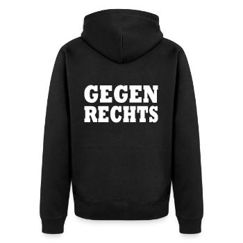 Gegen rechts - Unisex Premium Bio Zip Hoodie - Schwarz - Hinten - Nico (187cm)