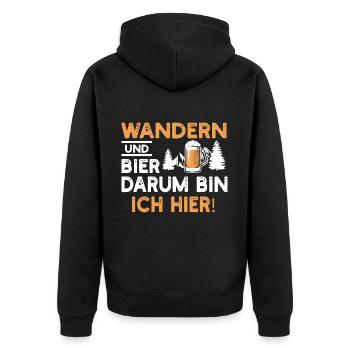 Wandern und Bier darum bin ich hier - Unisex Premium Bio Zip Hoodie - Schwarz - Hinten - Nico (187cm)