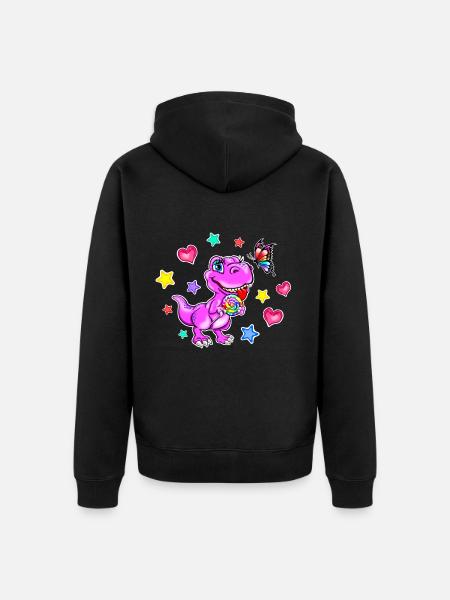 Pink Dinosaur - Dinosaur Girl - Unisex Premium Organic Zip Hoodie - black