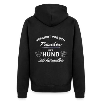 vorsicht frauchen hund harmlos hunde spruch - Unisex Premium Bio Zip Hoodie - Schwarz - Hinten - Nico (187cm)