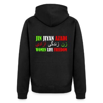 jin jiyan azadi women life freedom - Unisex Premium Bio Zip Hoodie - Schwarz - Hinten - Nico (187cm)