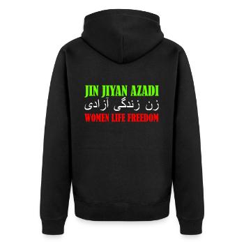 jin jiyan azadi women life freedom - Veste à capuche bio Premium Unisexe - noir - Dos - Nico (187cm)