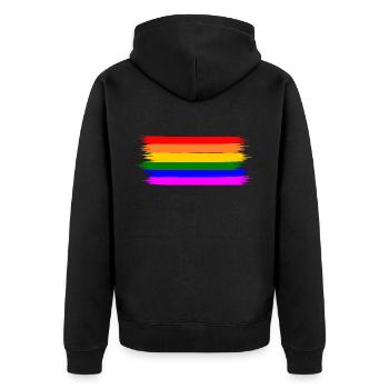 Regenbogen Regenbogenfahne - Unisex Premium Bio Zip Hoodie - Schwarz - Hinten - Nico (187cm)