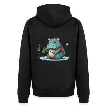 Nilpferd-Angler - Unisex Premium Bio Zip Hoodie - Schwarz - Hinten - Nico (187cm)