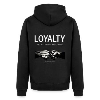 LOYALTY NOT JUST A WORD A WAY OF LIFE - Unisex Premium Organic Zip Hoodie - black - Back - Nico (187cm)