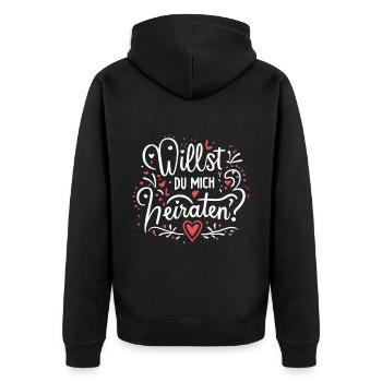 Willst du mich heiraten - Unisex Premium Bio Zip Hoodie - Schwarz - Hinten - Nico (187cm)