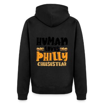 Philly Breakfast Sandwich - Unisex Premium Bio Zip Hoodie - Schwarz - Hinten - Nico (187cm)