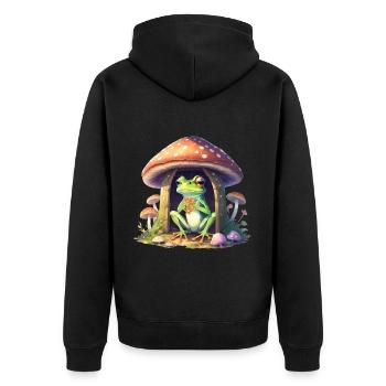 Frosch im Pilz - Unisex Premium Bio Zip Hoodie - Schwarz - Hinten - Nico (187cm)
