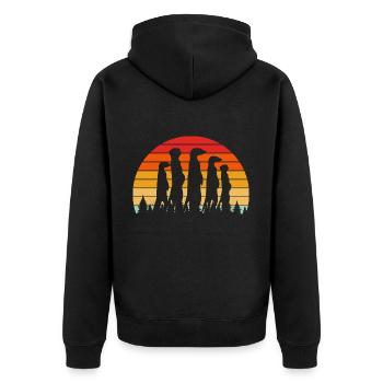 Erdmännchen Zoo Safari Tier Retro - Unisex Premium Bio Zip Hoodie - Schwarz - Hinten - Nico (187cm)
