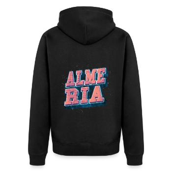 Almeria Spanien Stadt Schrift Vintage Retro - Unisex Premium Bio Zip Hoodie - Schwarz - Hinten - Nico (187cm)