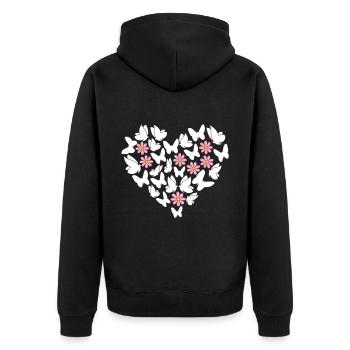 Schmetterlinge im Herzen - Unisex Premium Bio Zip Hoodie - Schwarz - Hinten - Nico (187cm)