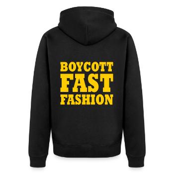 Boycott fast fashion - Veste à capuche bio Premium Unisexe - noir - Dos - Nico (187cm)