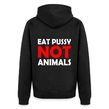 Eat pussy not animals - Unisex Premium Bio Zip Hoodie - Schwarz - Hinten - Nico (187cm)