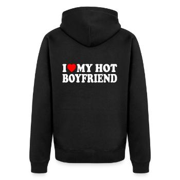 i love my hot boyfriend - Unisex Premium Organic Zip Hoodie - black - Back - Nico (187cm)