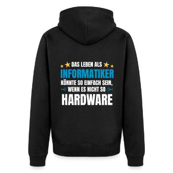 Informatik Spruch Hardware für Informatiker - Unisex Premium Bio Zip Hoodie - Schwarz - Hinten - Nico (187cm)