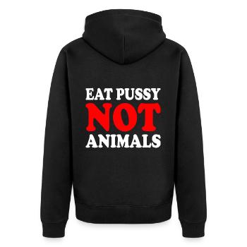 Eat pussy not animals - Unisex Premium Bio Zip Hoodie - Schwarz - Hinten - Nico (187cm)