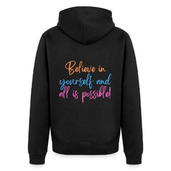 KDFA I Believe in yourself and all is possible! - Unisex Premium Bio Zip Hoodie - Schwarz - Hinten - Nico (187cm)