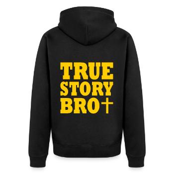 True story bro - Unisex Premium Bio Zip Hoodie - Schwarz - Hinten - Nico (187cm)