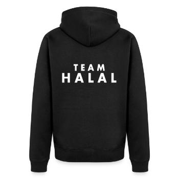 Team halal - Unisex Premium Bio Zip Hoodie - Schwarz - Hinten - Nico (187cm)