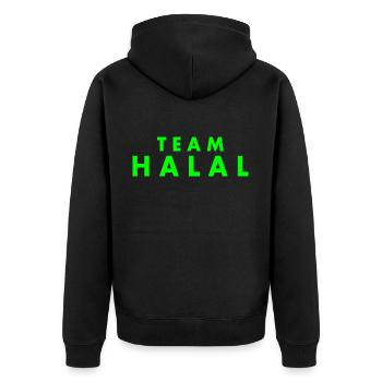 Team halal - Unisex Premium Bio Zip Hoodie - Schwarz - Hinten - Nico (187cm)