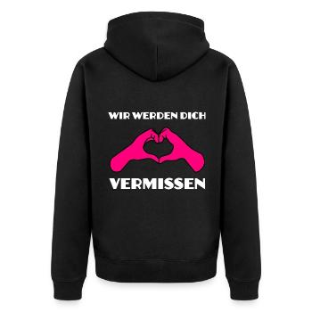 Verabschiedung Abschied Herz Werden dich vermissen - Unisex Premium Bio Zip Hoodie - Schwarz - Hinten - Nico (187cm)
