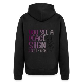 You See a peace sign 1 see 5 - 6 cm - Unisex Premium Bio Zip Hoodie - Schwarz - Hinten - Nico (187cm)