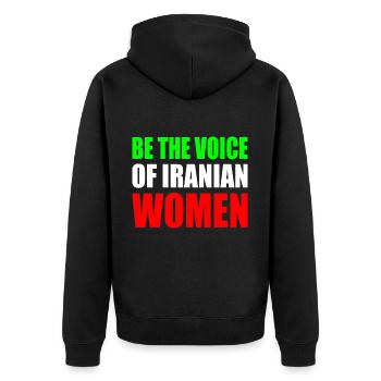 Be the voice of iranian women - Unisex Premium Bio Zip Hoodie - Schwarz - Hinten - Nico (187cm)