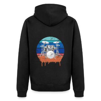 Drummer Schlagzeuger Schlagzeug Geschenk - Unisex Premium Bio Zip Hoodie - Schwarz - Hinten - Nico (187cm)