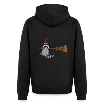 niedlicher Waschbär Hexe - Unisex Premium Bio Zip Hoodie - Schwarz - Hinten - Nico (187cm)