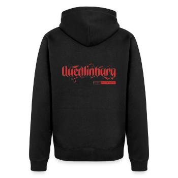 Quedlinburg (Mittelalter-Edition) - Unisex Premium Bio Zip Hoodie - Schwarz - Hinten - Nico (187cm)