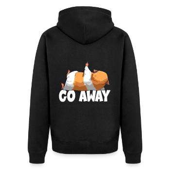 Go Away Meerschweinchen - Unisex Premium Bio Zip Hoodie - Schwarz - Hinten - Nico (187cm)