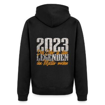 Meister 2023 Meisterprüfung Meisterbrief - Unisex Premium Bio Zip Hoodie - Schwarz - Hinten - Nico (187cm)