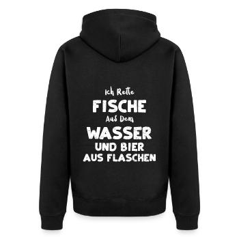 Ich Rette Fische Aus Dem Wasser... - Unisex Premium Bio Zip Hoodie - Schwarz - Hinten - Nico (187cm)